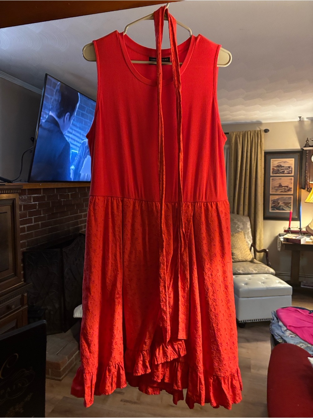 Lane Bryant Red Sleeveless Tie-Back Midi Dress